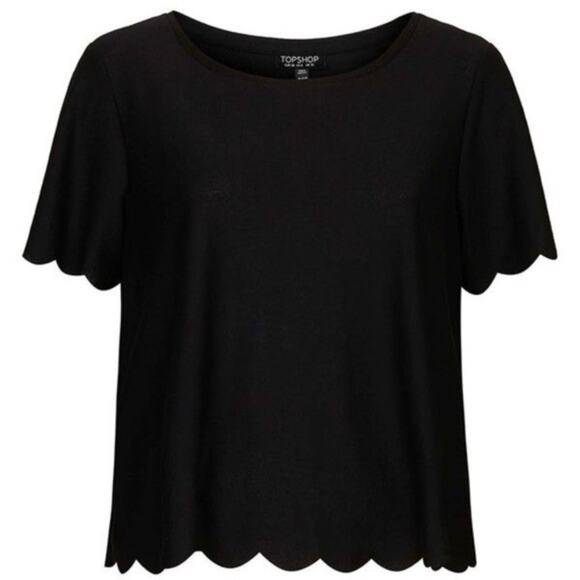 Topshop Black Scalloped Frill Tee Blouse 8 - Picture 3 of 7
